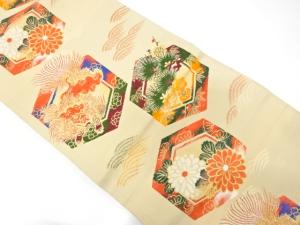 アンティーク　唐獅子に菊・松模様織り出し丸帯（材料）